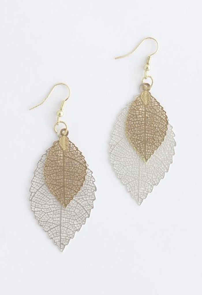 Boho Double Leaf Earrings in Silver
