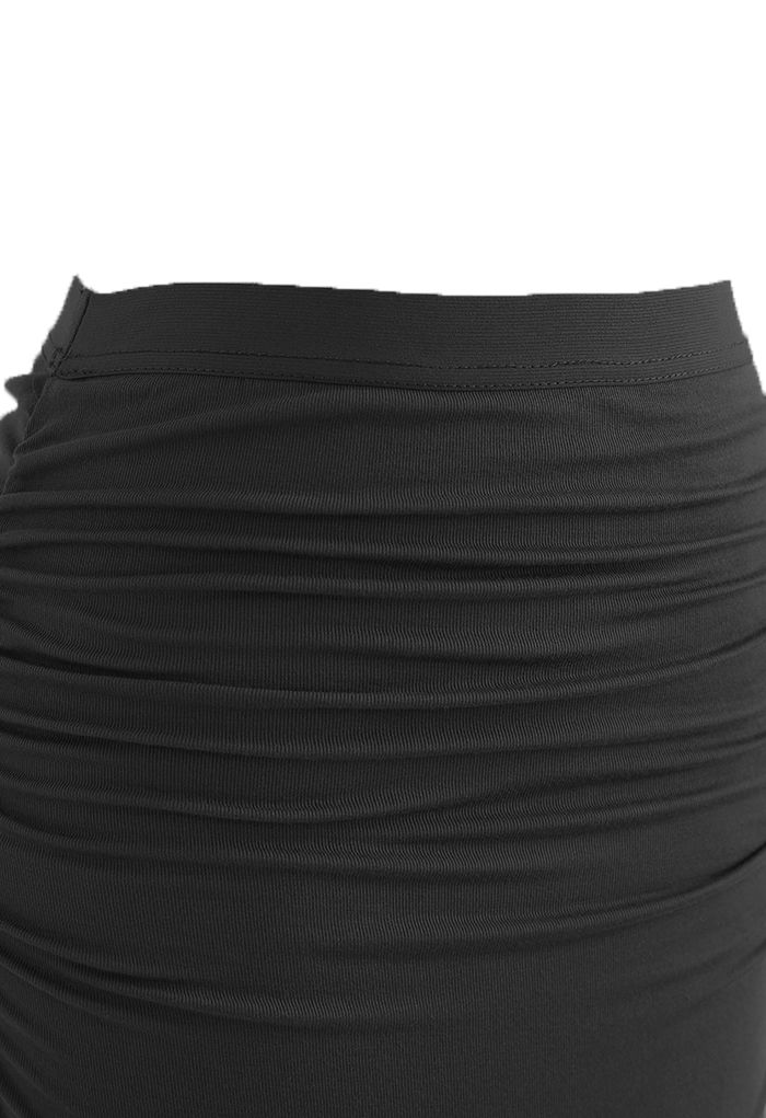High Waist Ruched Detail Maxi Skirt in Smoke