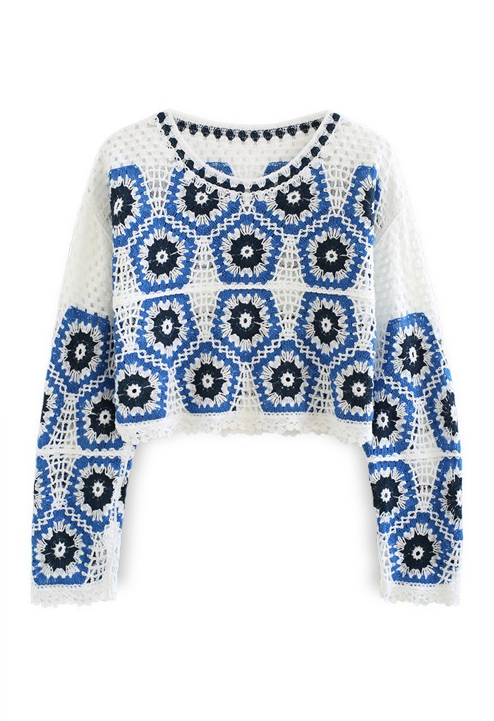 Blue and White Patterned Crop Top (6pcs) - CORNER 123