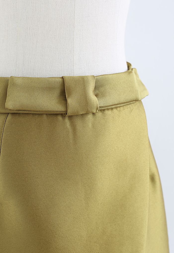 Bowknot Flap Front Mini Bud Skirt in Mustard