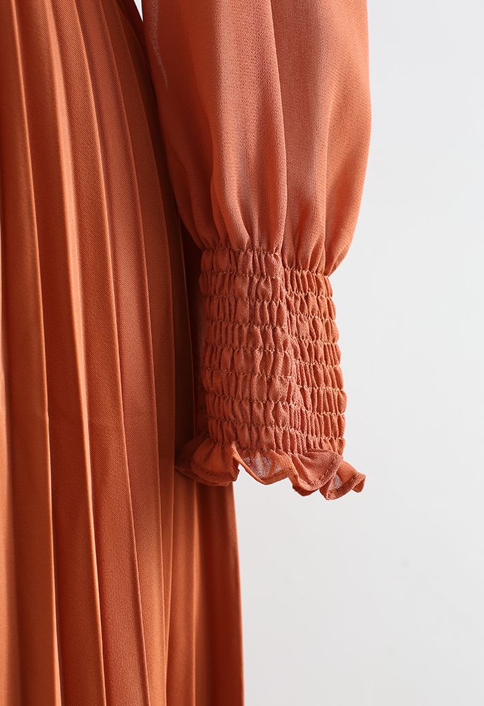 Full Pleated Belted Maxi Dress in Pumpkin - Retro, Indie and Unique Fashion