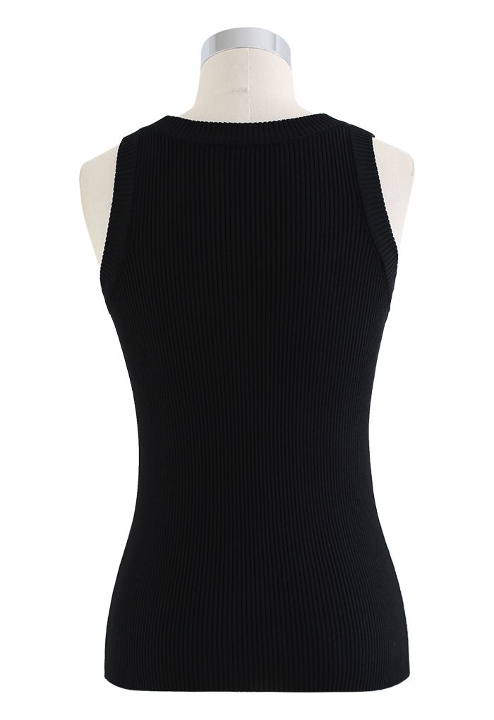 Two-Tone Knit Tank Top in Black