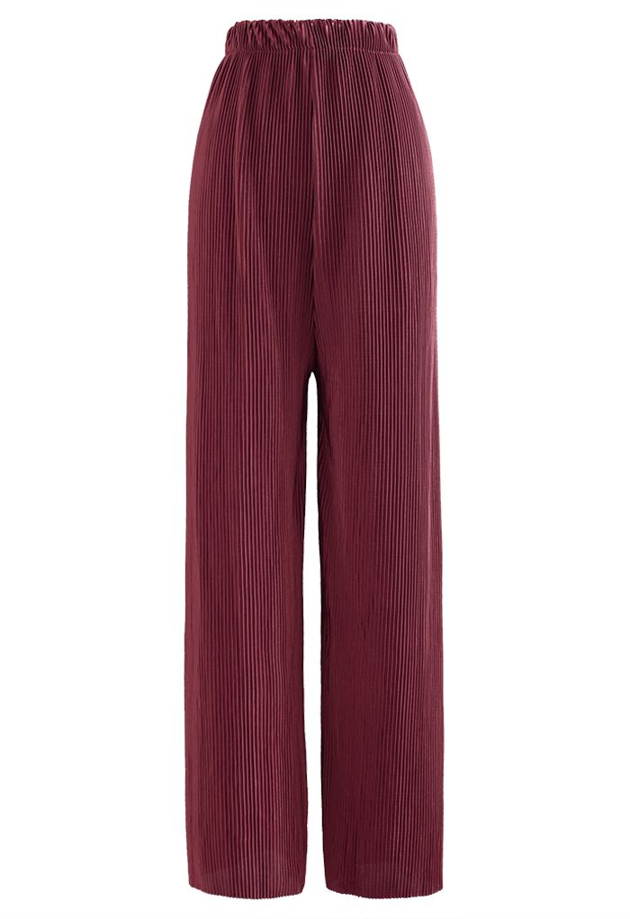 Full Pleated Plisse Shirt and Pants Set in Burgundy - Retro, Indie and ...