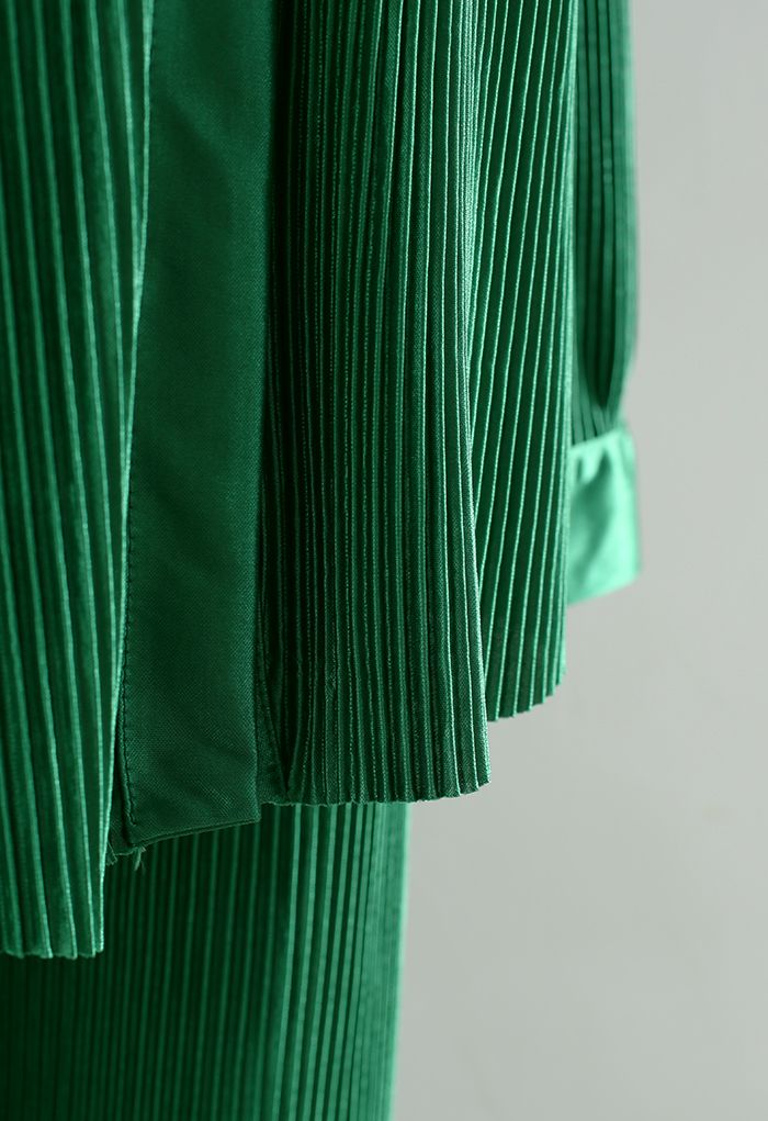 Full Pleated Plisse Shirt and Pants Set in Emerald