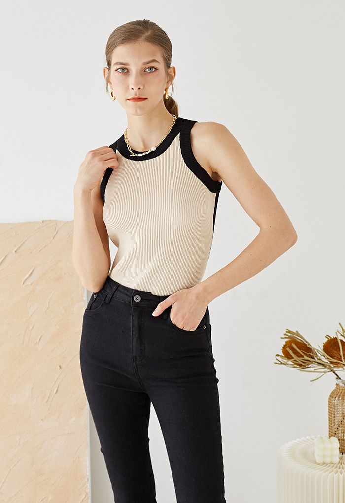 Two-Tone Knit Tank Top in Black - Retro, Indie and Unique Fashion