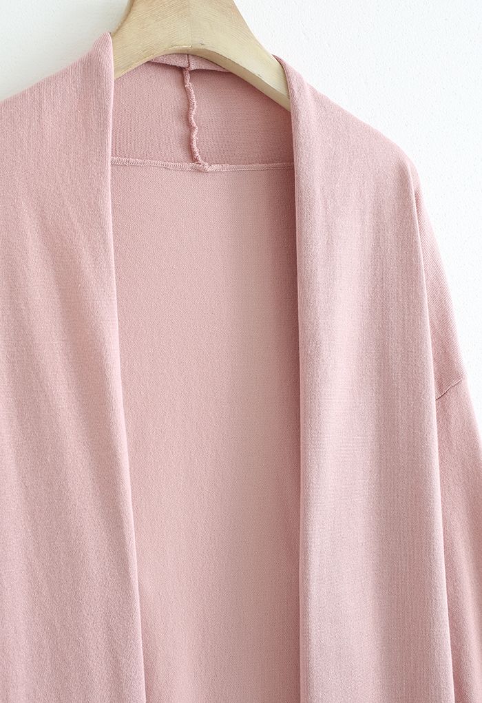 Shawl Collar Loose Longline Cardigan in Pink
