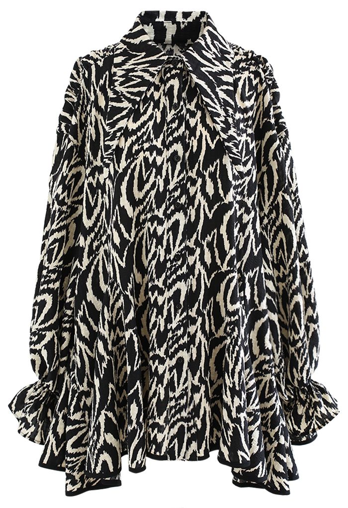 Tiger Print Flare Hem Oversized Shirt in Cream - Retro, Indie and ...