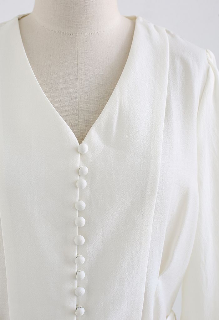 Elbow Sleeve Bowknot Waist Shirt in White - Retro, Indie and Unique Fashion