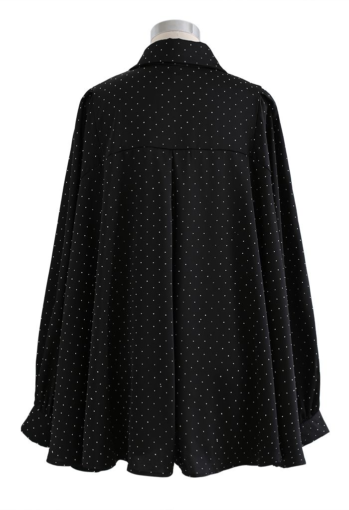 Sequins Embellished Flare Hem Oversized Shirt in Black