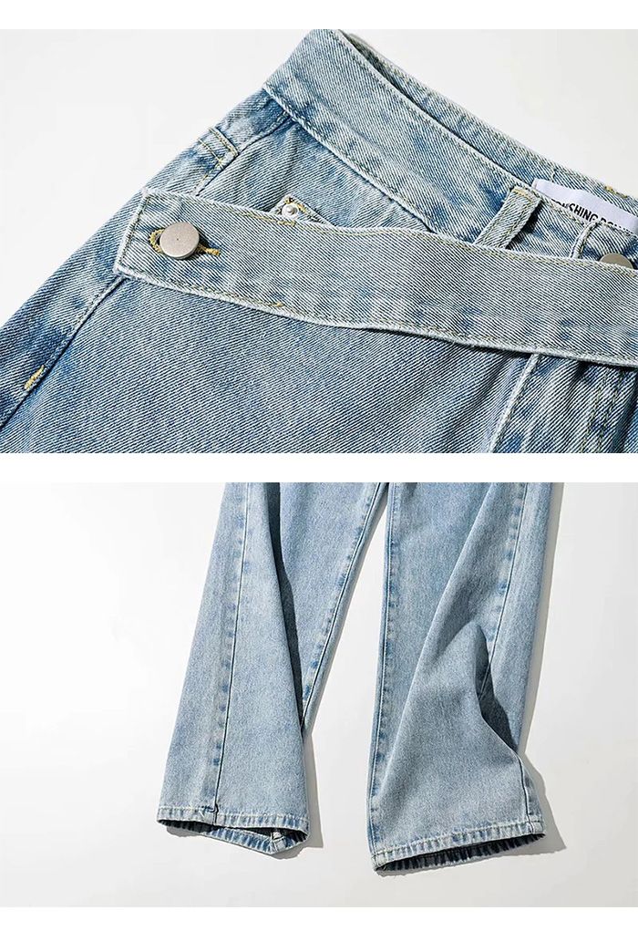 Side Button Wide Leg Jeans in Blue - Retro, Indie and Unique Fashion