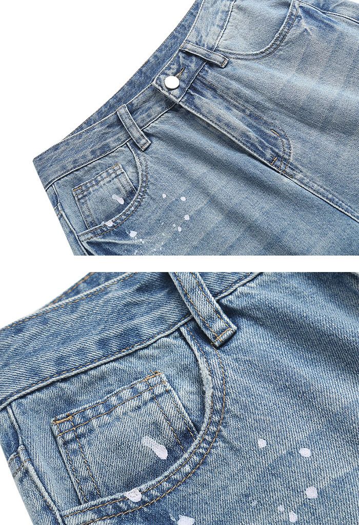 Spot Pattern Cutout Detail Wide Leg Jeans