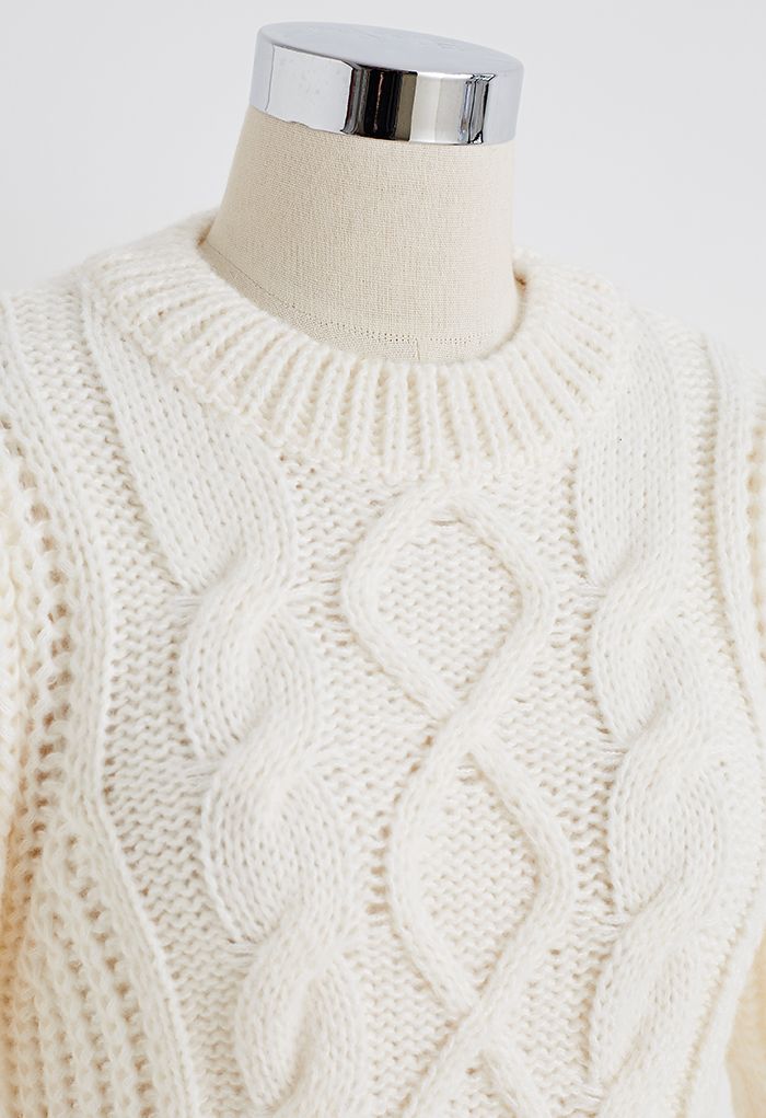 Bubble Sleeve Braided Ribbed Sweater - Retro, Indie and Unique Fashion