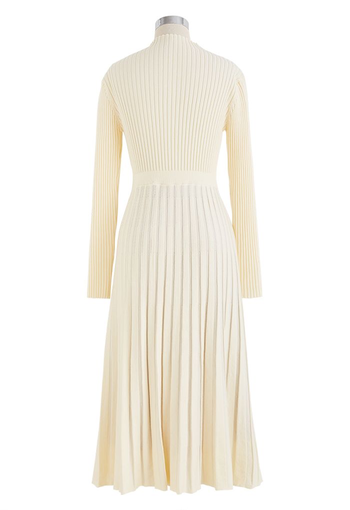 Front Pleats Splicing Belted Hi-Lo Knit Dress in Cream - Retro, Indie ...