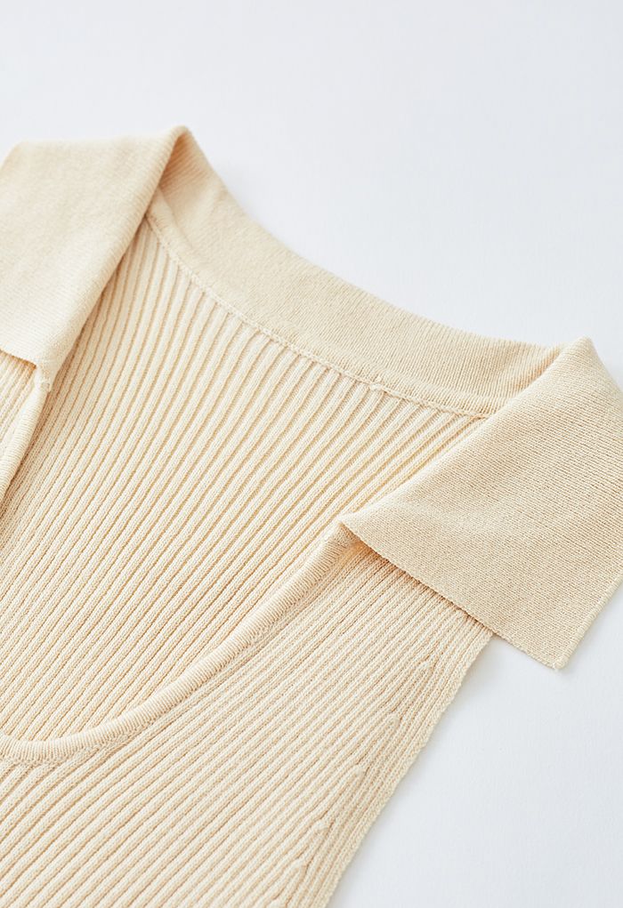 Turn-Down Collar Knit Tank Top in Cream - Retro, Indie and Unique Fashion