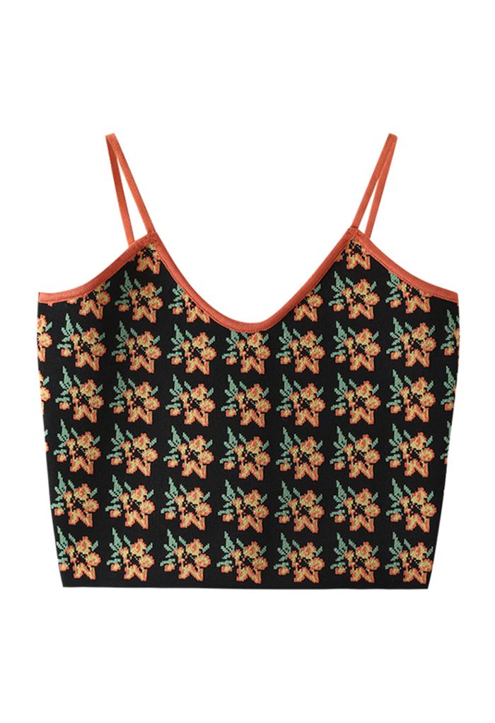 Floral Jacquard Cami Knit Top in Black - Retro, Indie and Unique Fashion