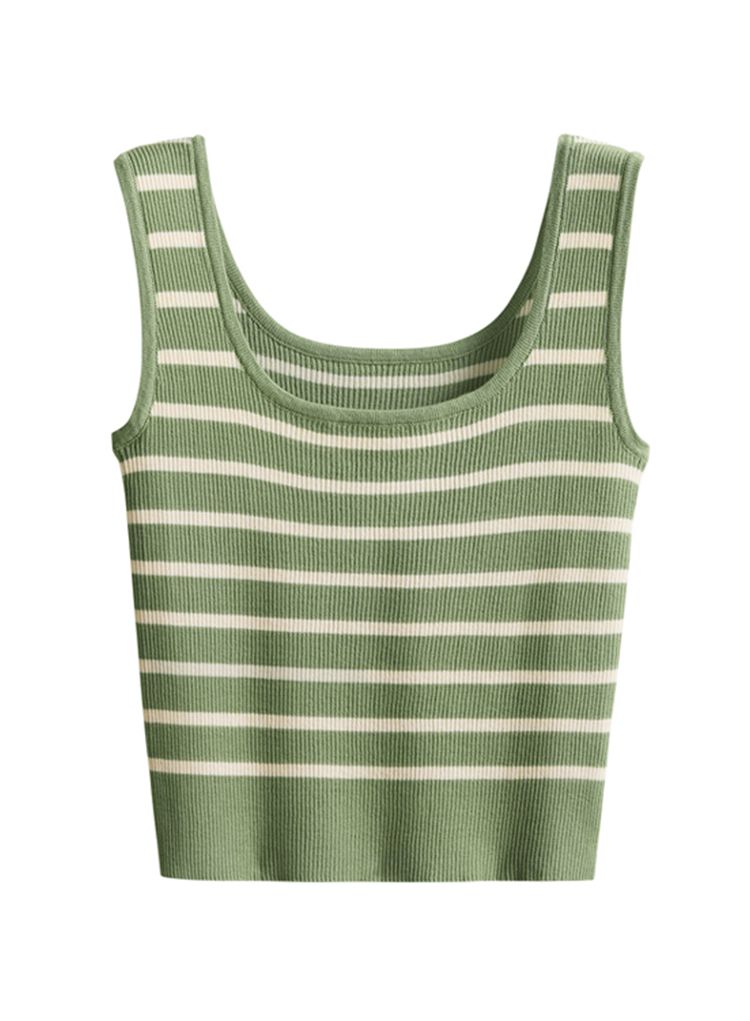 Striped Knit Crop Tank Top in Green - Retro, Indie and Unique Fashion