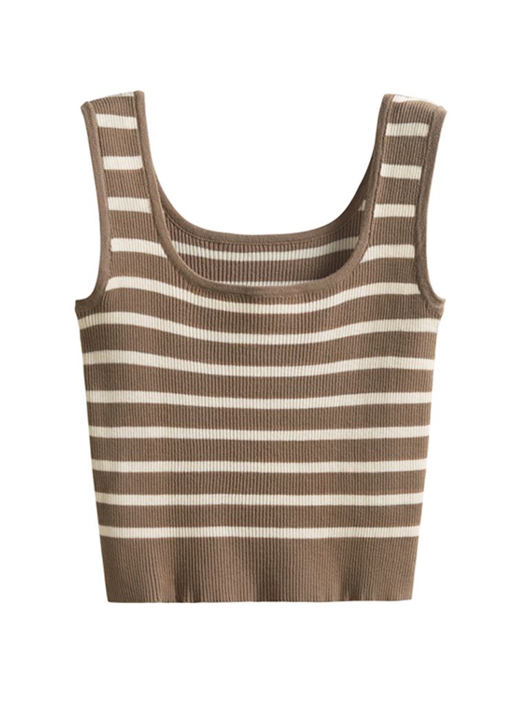 Striped Knit Crop Tank Top in Brown - Retro, Indie and Unique Fashion