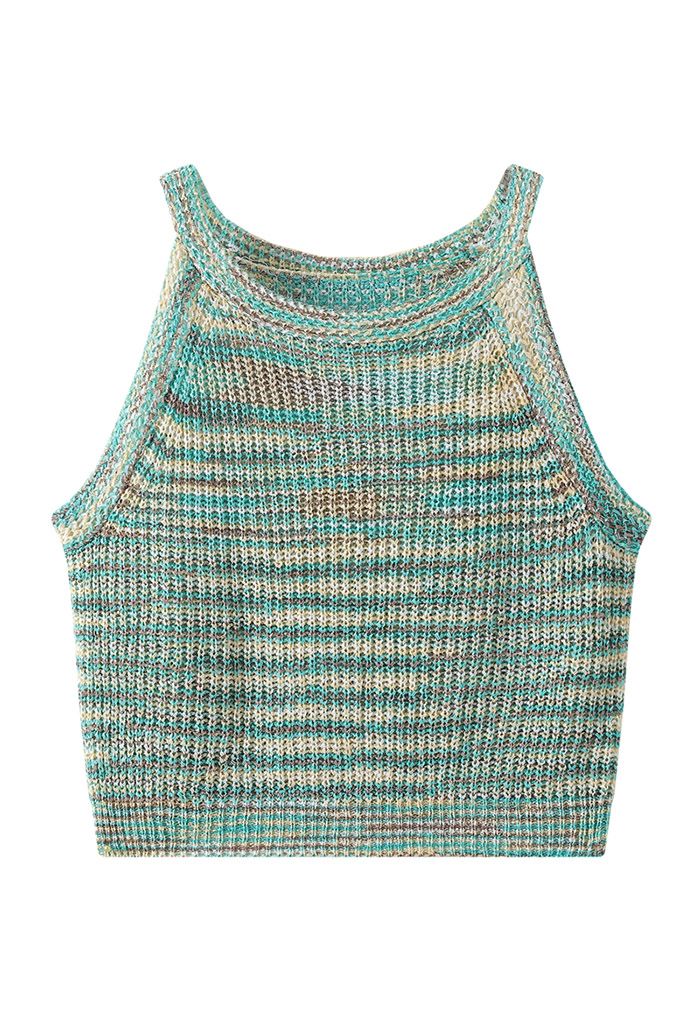 Multi-Color Halter Neck Knit Top in Teal - Retro, Indie and Unique Fashion