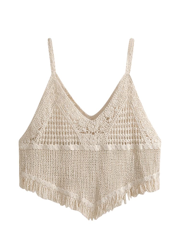Embroidered Heart Crochet Tank Top in Caramel