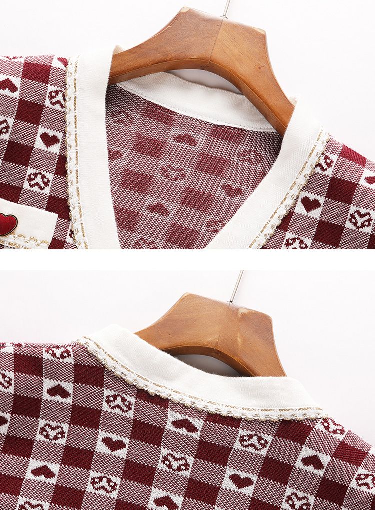 Jacquard Heart Long Sleeve Knit Cardigan