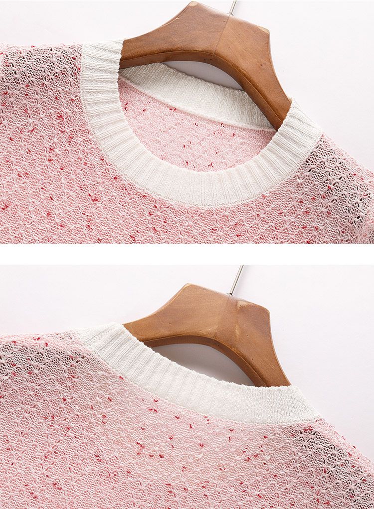 Mixed Knit Round Neck Sweater in Pink