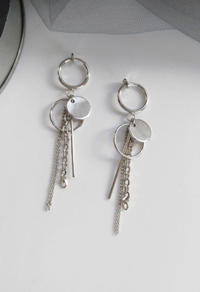Silver Multi Chain Tassel Drop Earrings