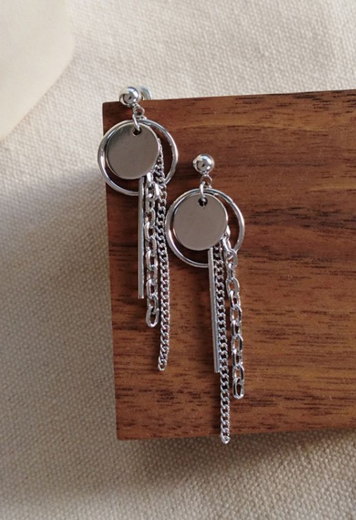 Silver Multi Chain Tassel Drop Earrings