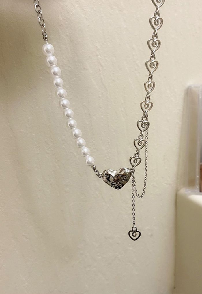 Pearly Hollow Heart Spliced Necklace
