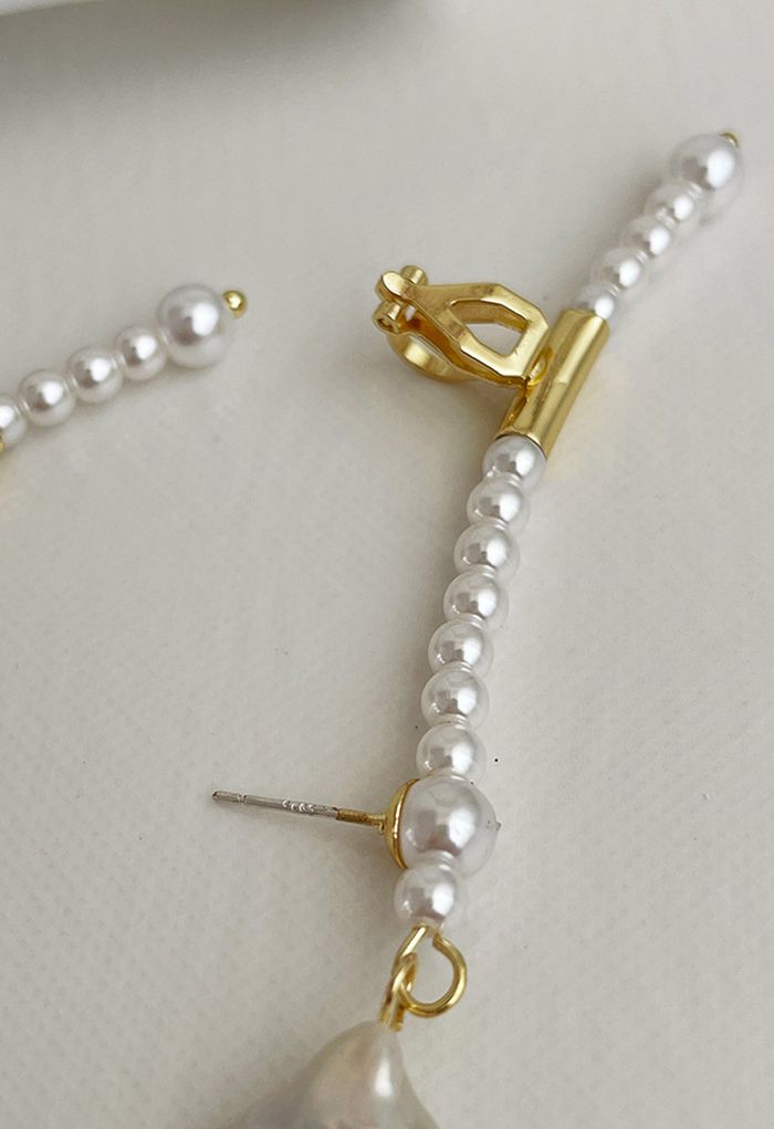 Asymmetrical Trim Pearl Drop Earrings