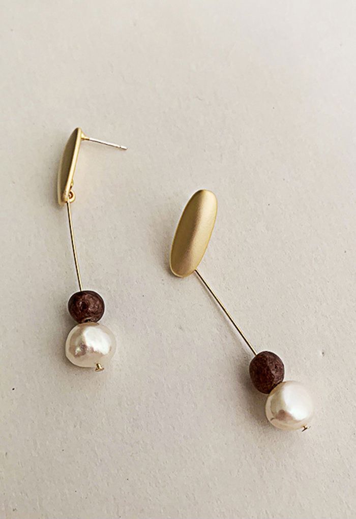 Stone and Pearl Drop Metal Earrings