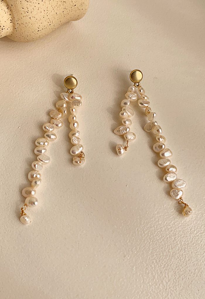 Asymmetrical Freshwater Pearl Drop Earrings