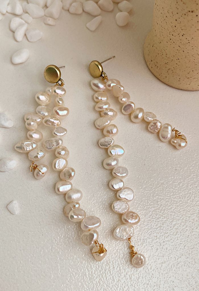 Asymmetrical Freshwater Pearl Drop Earrings