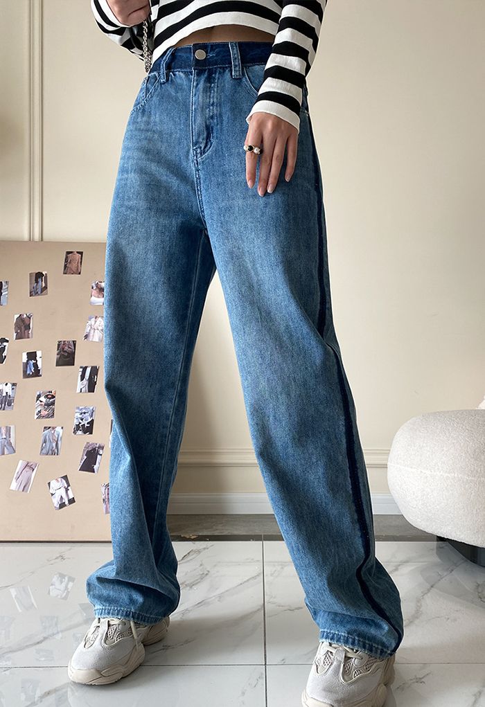 Contrast Detail Wide Leg Jeans