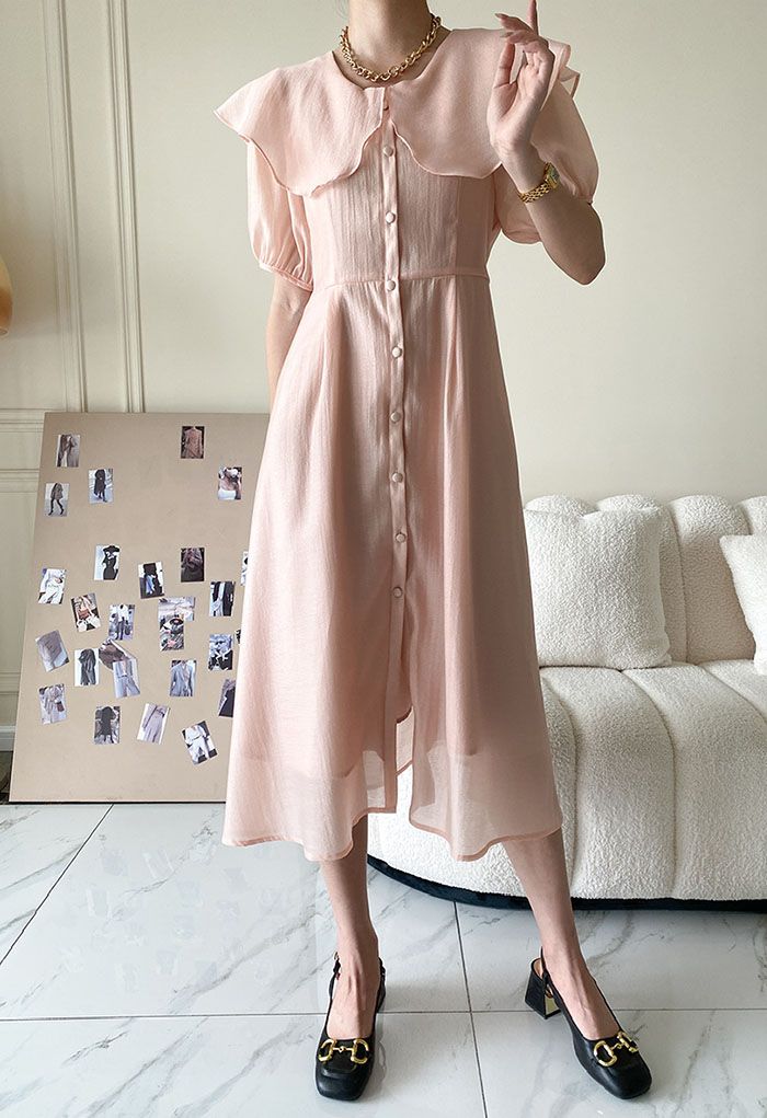 Breezy Ruffle Collar Buttoned Dress in Pink - Retro, Indie and Unique ...