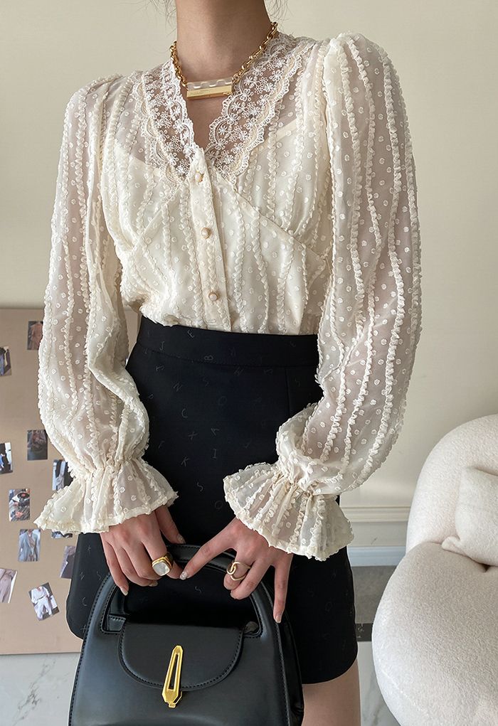 Embroidered Floral Lace Buttoned Shirt - Retro, Indie and Unique Fashion