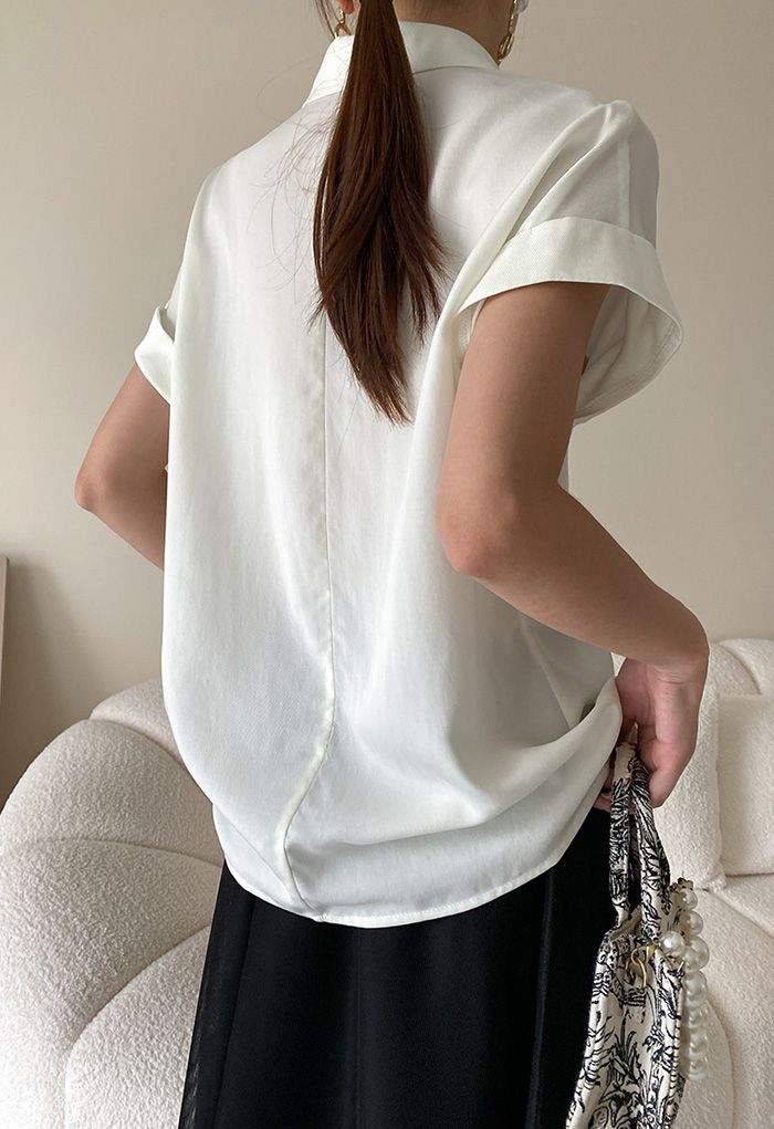 Pointed Collar Rolled Cuff Buttoned Shirt in White