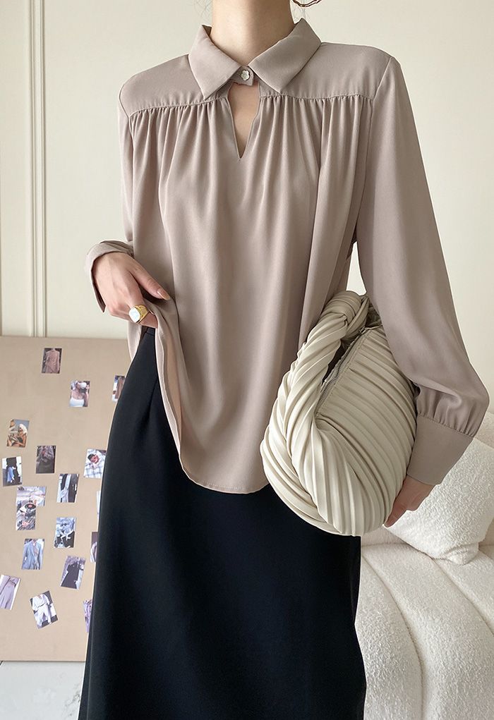 Long Sleeve Collared Shirt in Champagne