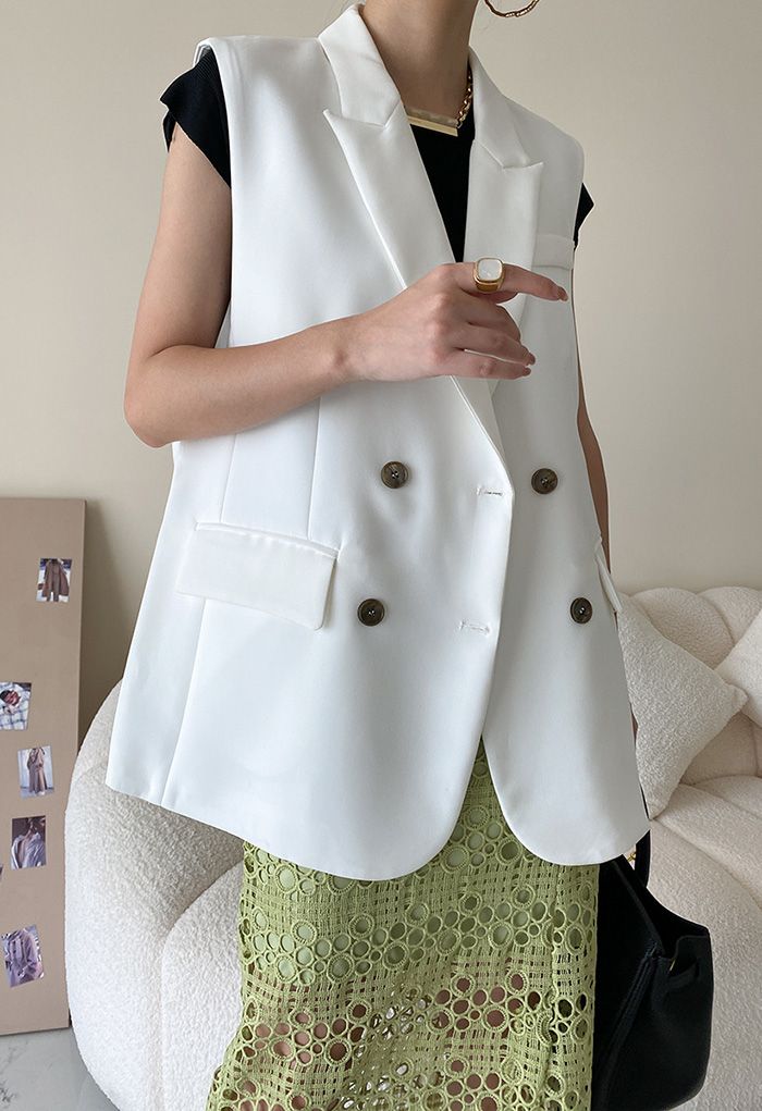 Double-Breasted Vest Blazer in White