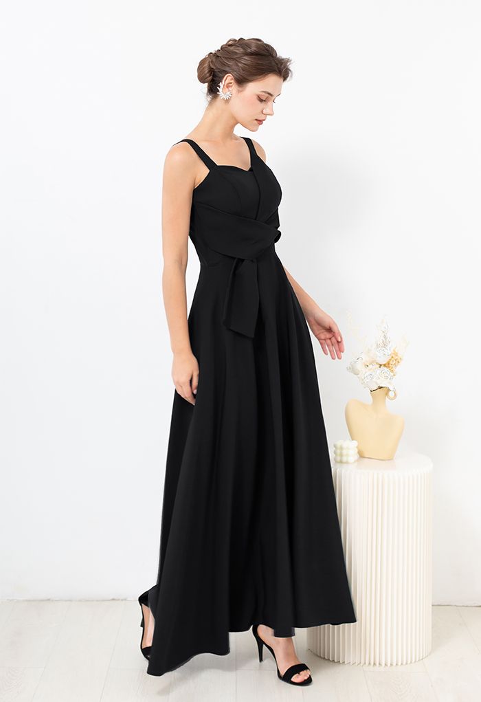 Exaggerated Knot Cami Gown in Black