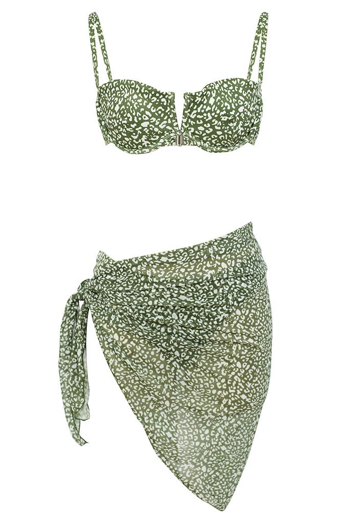 morgen Dialoog protest Leopard Print Bikini Set with Sarong in Moss Green - Retro, Indie and  Unique Fashion