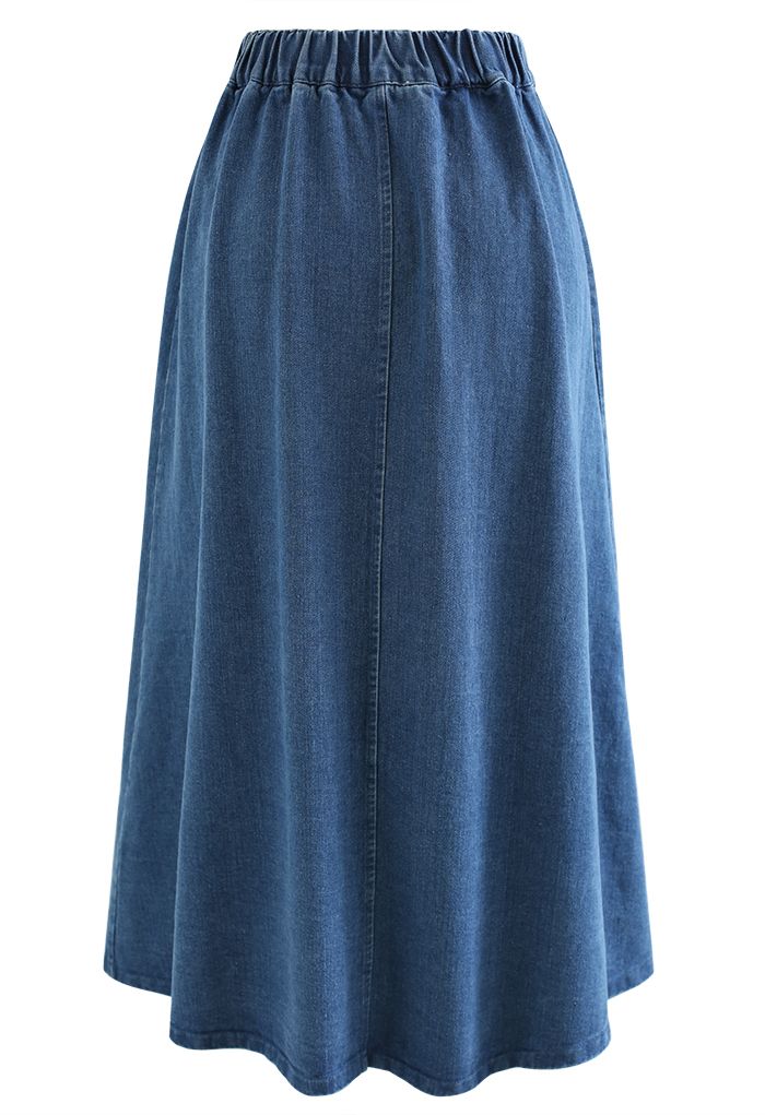 Button Down A-Line Denim Skirt in Blue - Retro, Indie and Unique Fashion