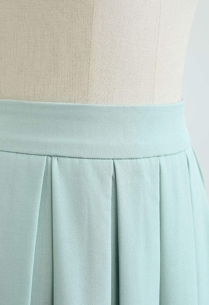 Pastel Candy Front Pleated Midi Skirt in Mint