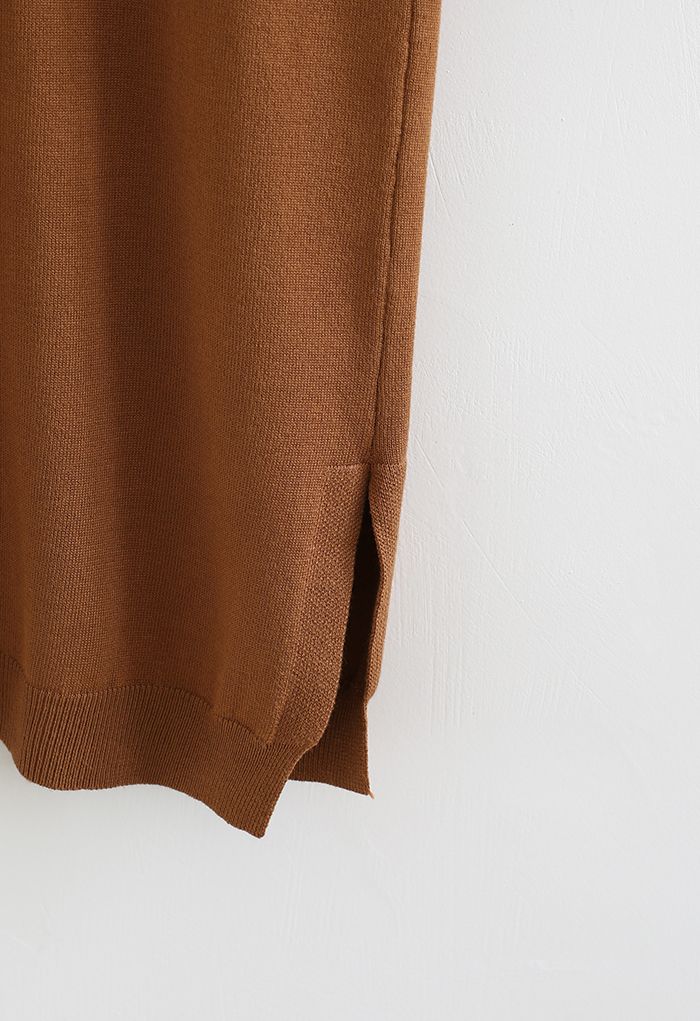 Solid Color Open Front Longline Cardigan in Caramel