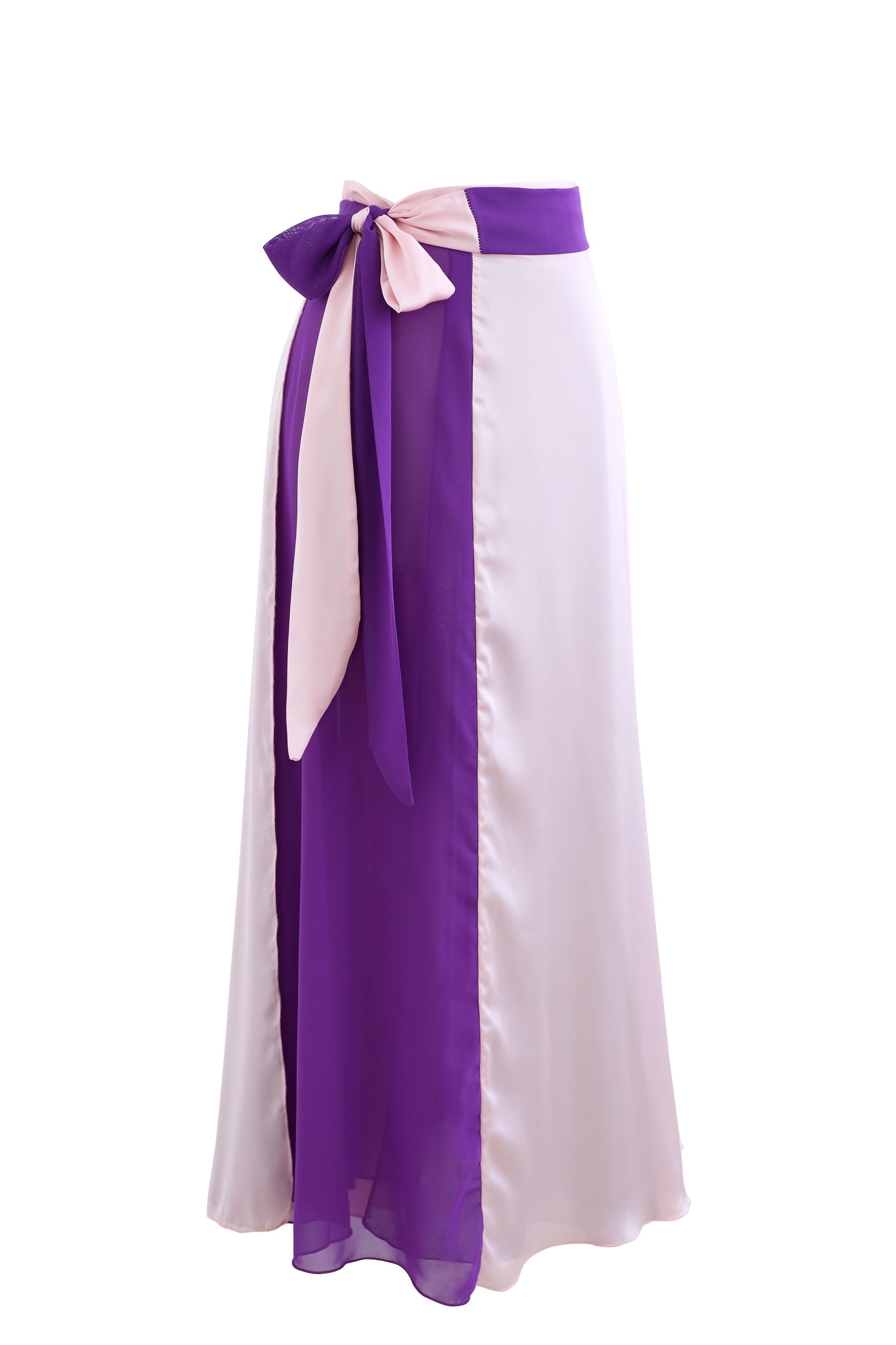 Tie-Waist Spliced Wrap Maxi Skirt in Purple