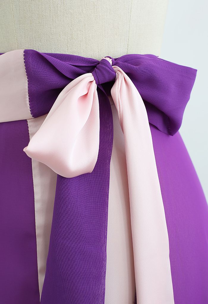 Tie-Waist Spliced Wrap Maxi Skirt in Purple