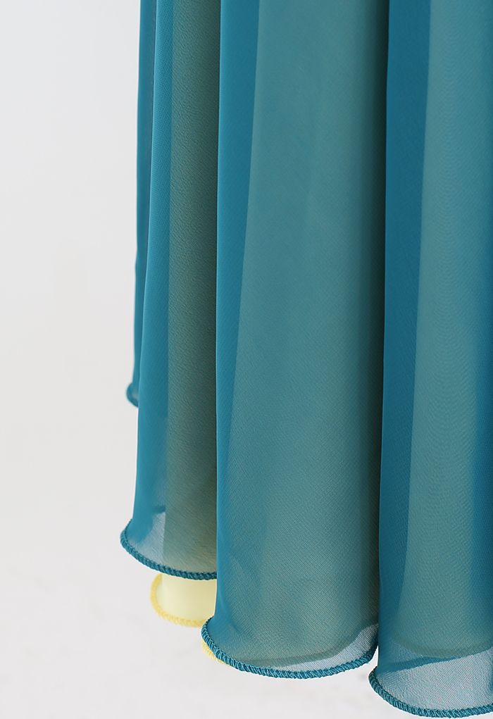 Tie-Waist Spliced Wrap Maxi Skirt in Teal