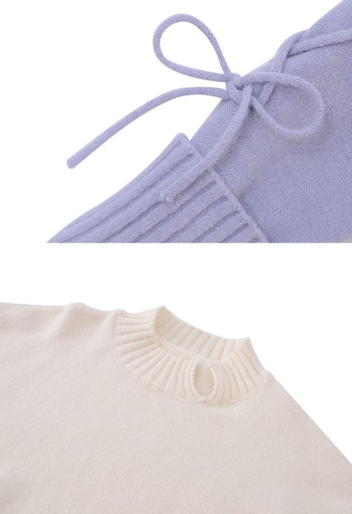 Lace-Up Sleeve Asymmetric Sweater in Lilac