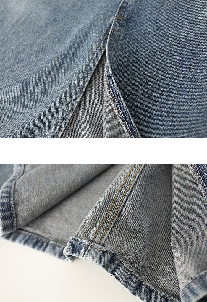 Buttoned Pockets Slit Denim Skirt - Retro, Indie and Unique Fashion