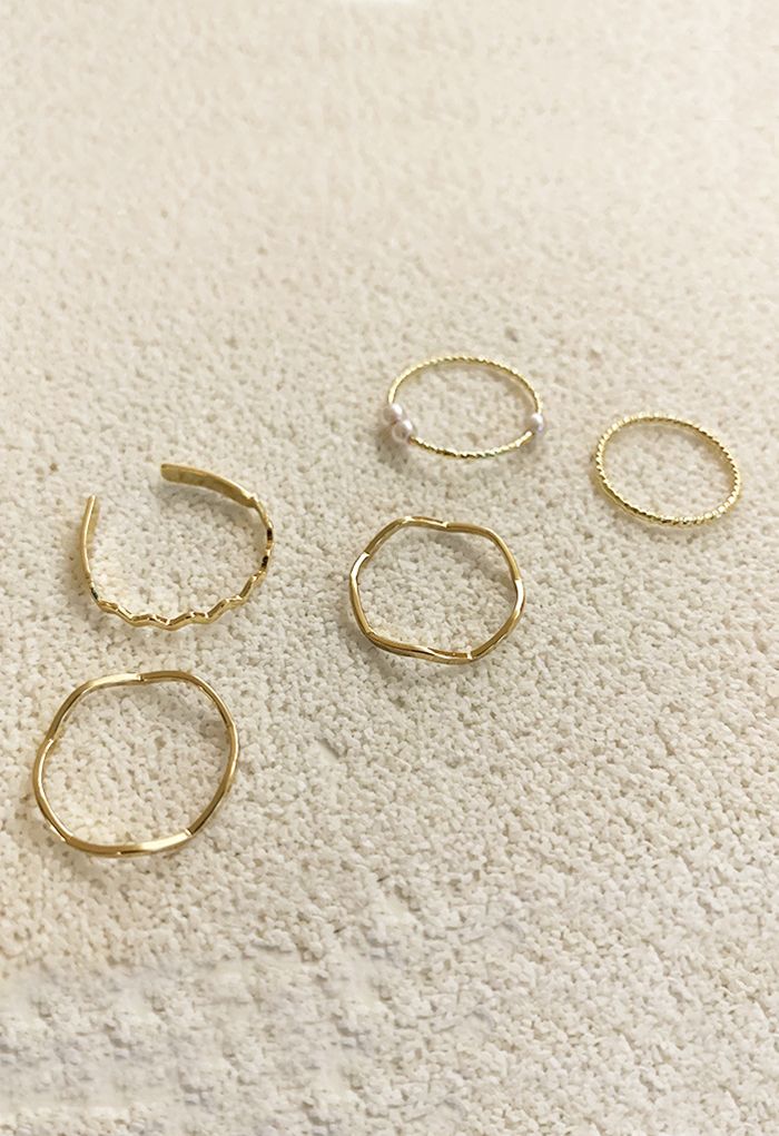 Five-Piece Simple Pearl Gold Rings