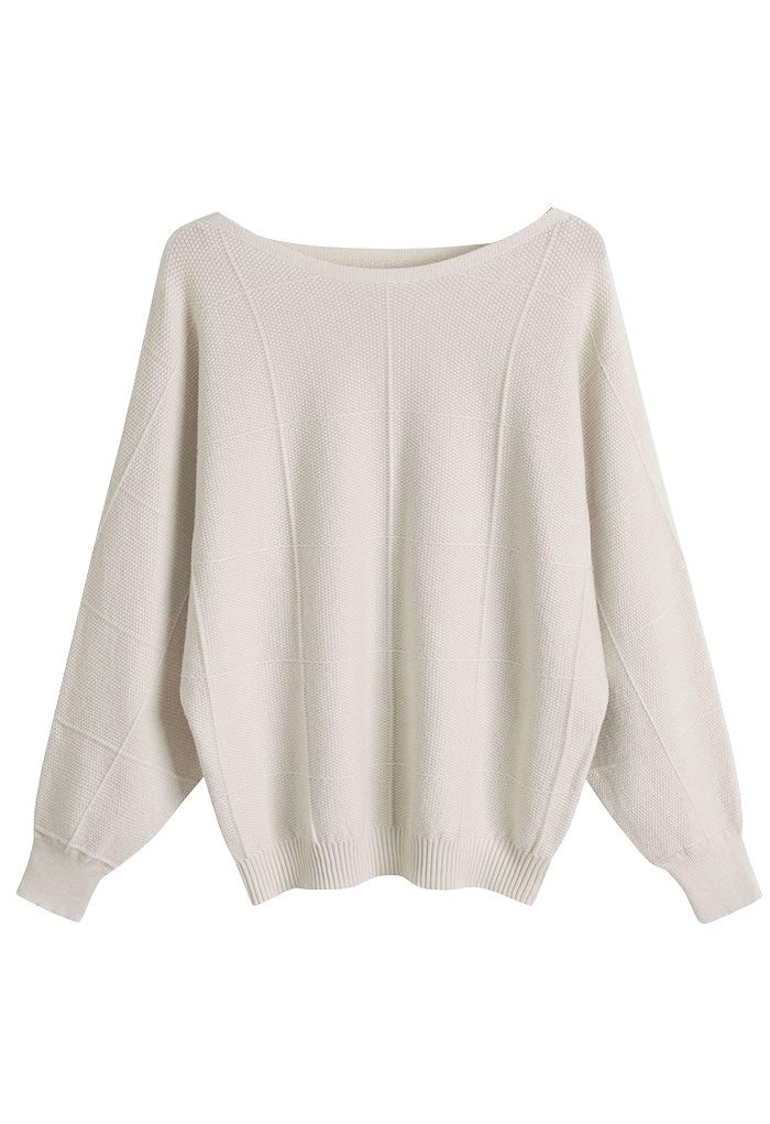 Cozy Boat Neck Batwing Sleeve Sweater in Ivory
